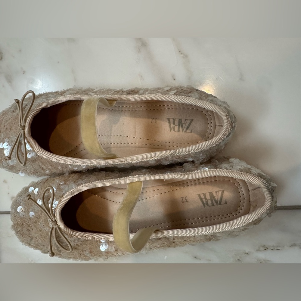 Zara Girls Sequin Ballet Flats - Tan - Picture 6 of 9